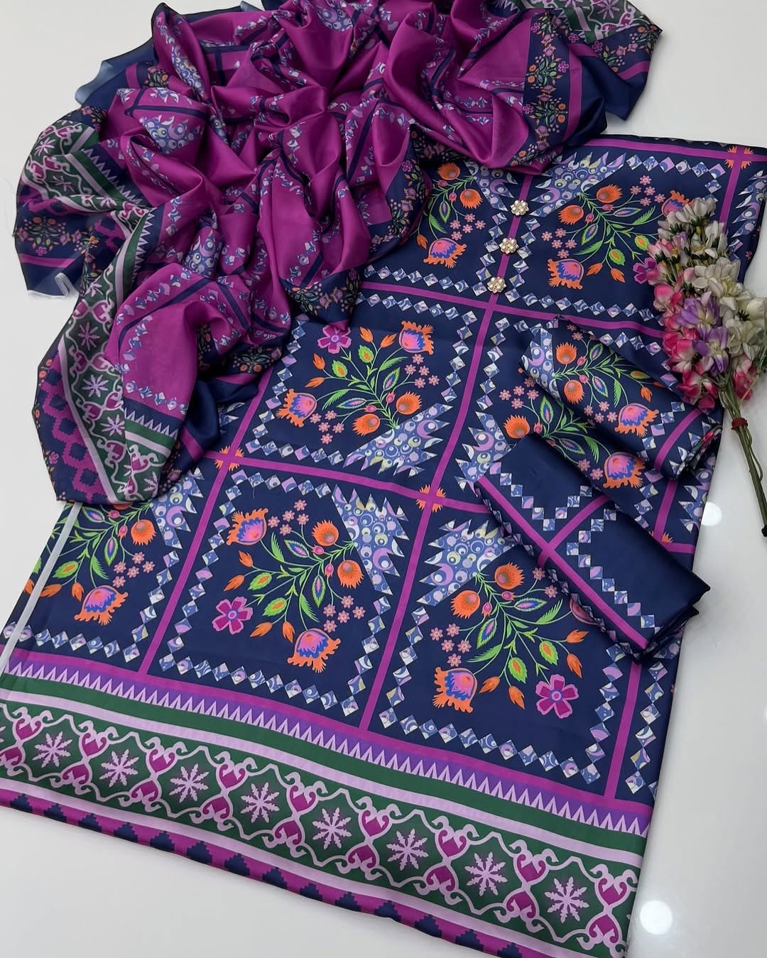 DIGITAL PRINT 3PC SILK UNSTITCHED SUIT 29