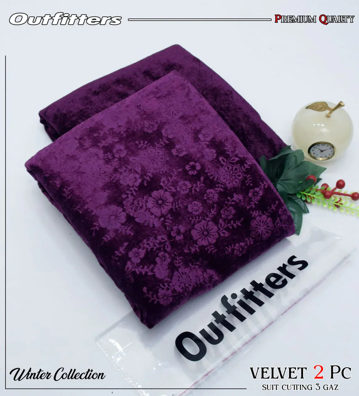 Korean Self-Print Unstitched Winter Velvet 2pc Suit Collection