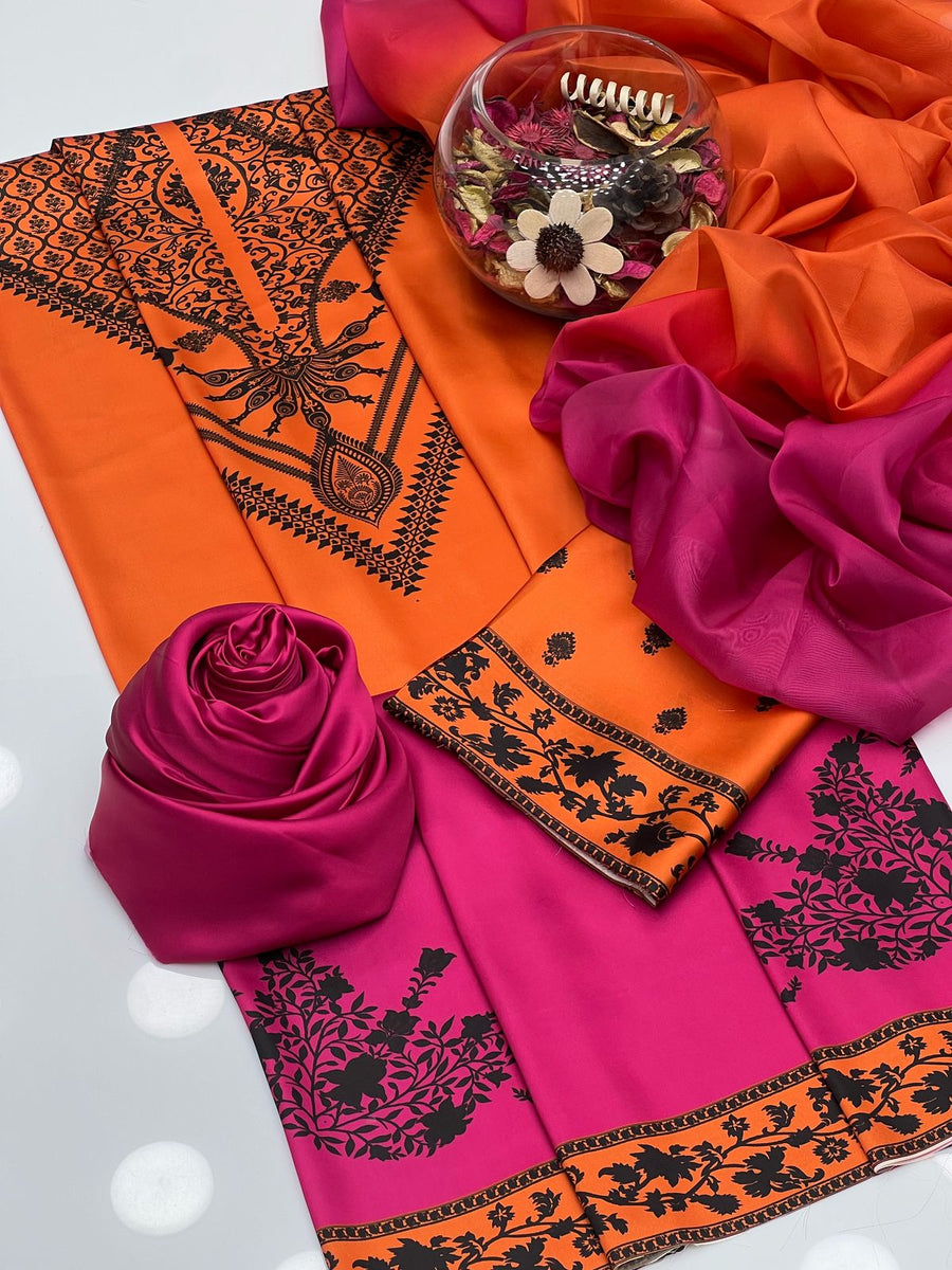 DIGITAL PRINT 3PC SILK UNSTITCHED SUIT 24
