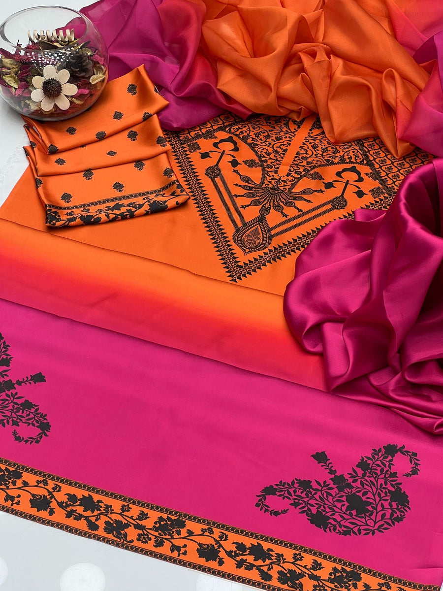 DIGITAL PRINT 3PC SILK UNSTITCHED SUIT 24